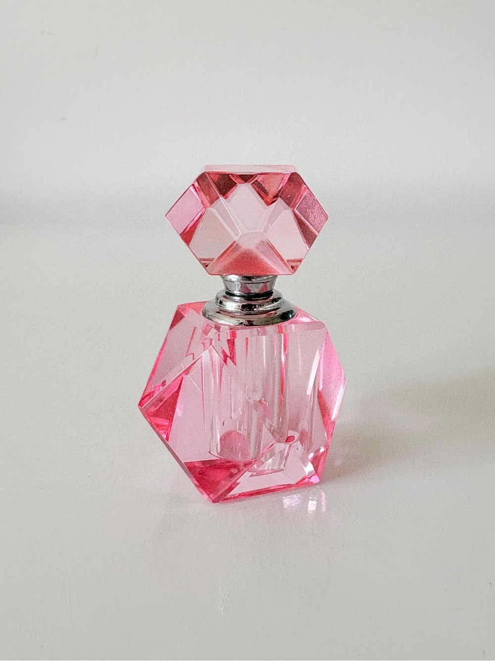 Oleg Cassini Pink Faceted Crystal
Perfume Bottle Signed Vintage